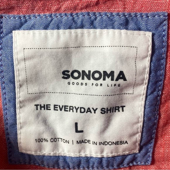 Sonoma Salmon-colored Long Sleeve Half Button Up Shirt, Size L, Collar - Picture 3 of 10